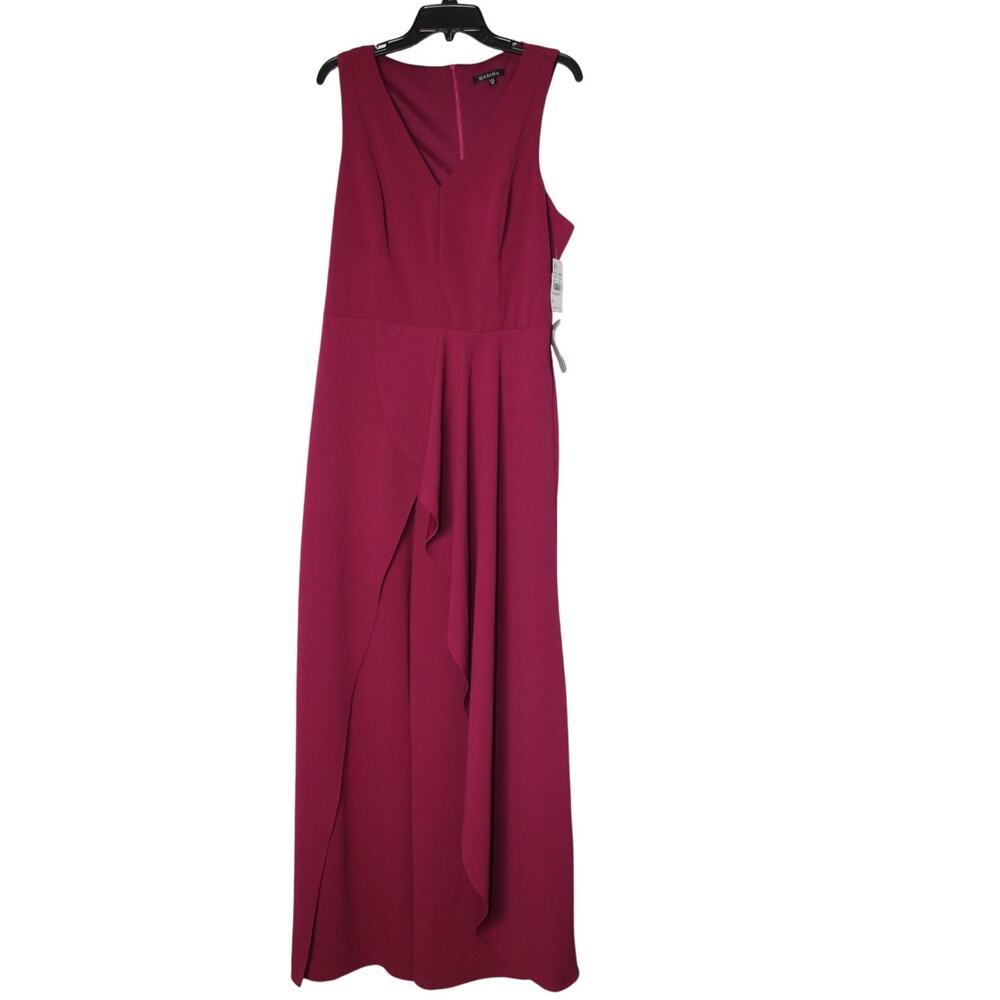 Marina Sleeveless Asymmetric Ruffle V-Neck Wide Leg Jumpsuit Magenta Pink 12